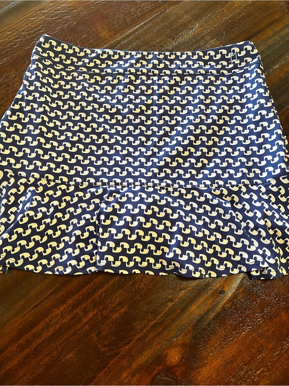 J. McLaughlin Navy and White Patterned Flounce Skort